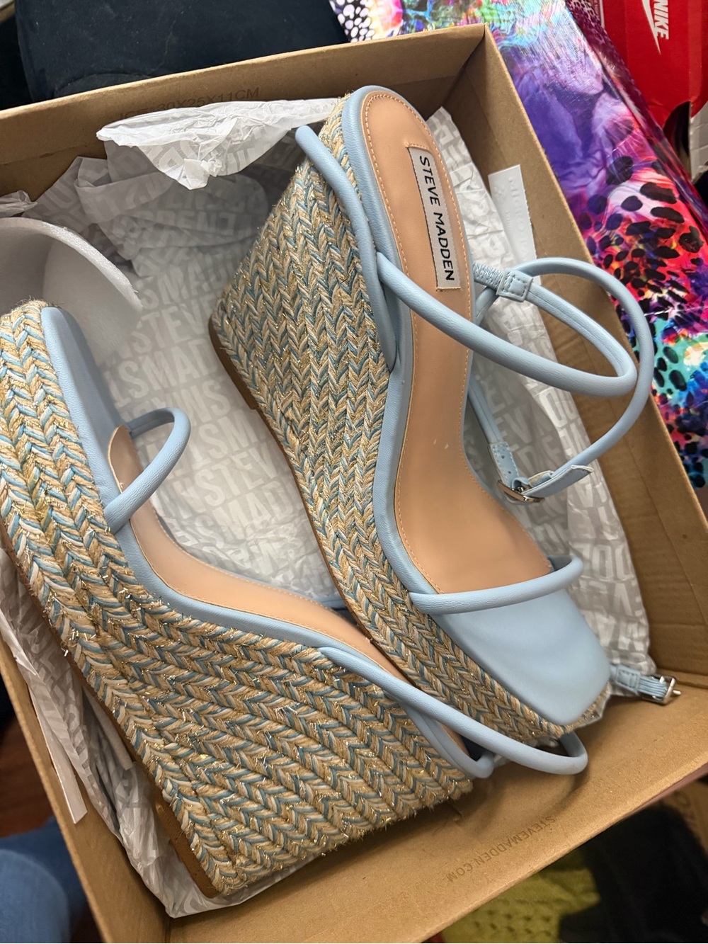 Steve Madden Light Blue Braided Espadrille Wedge Sandals